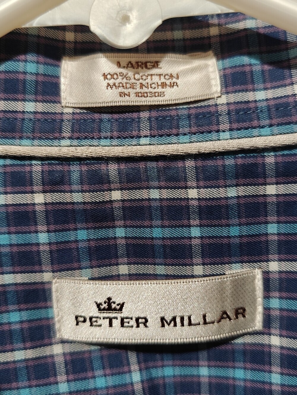 Peter Millar Plaid Button Down Shirt Large Cotton Collared Pocket - Picture 4 of 8